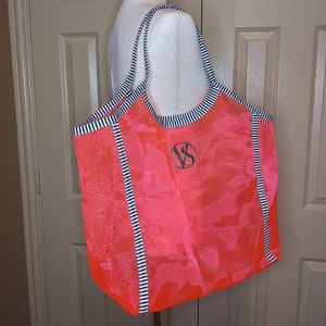 Perfect Vacation Pool Beach VS Neon Pink/Striped Mesh Tote